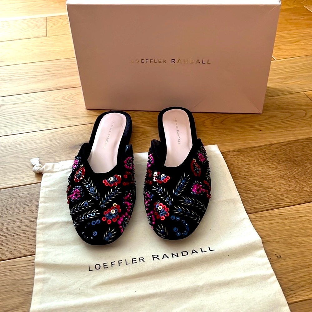 Loeffler Randall black velvet mules. Worn once